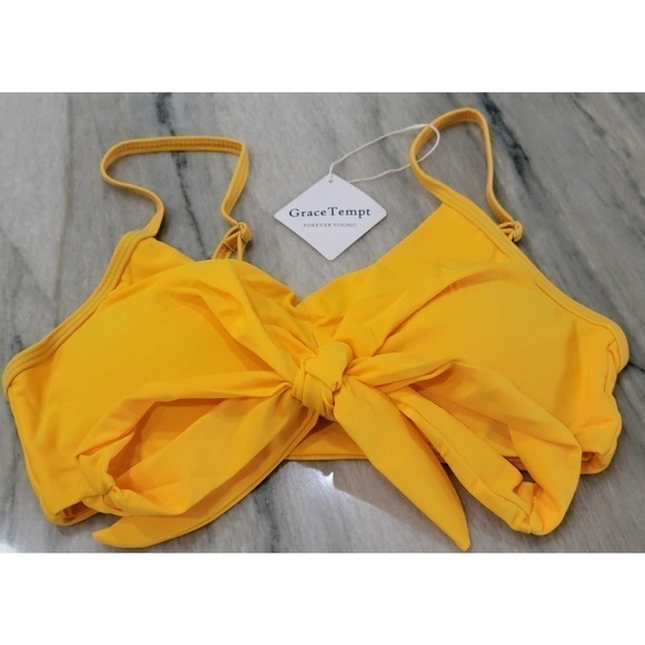 Grace Tempt Bikini Two Piece High Waisted Yellow Navy Blue S - Picture 2 of 8
